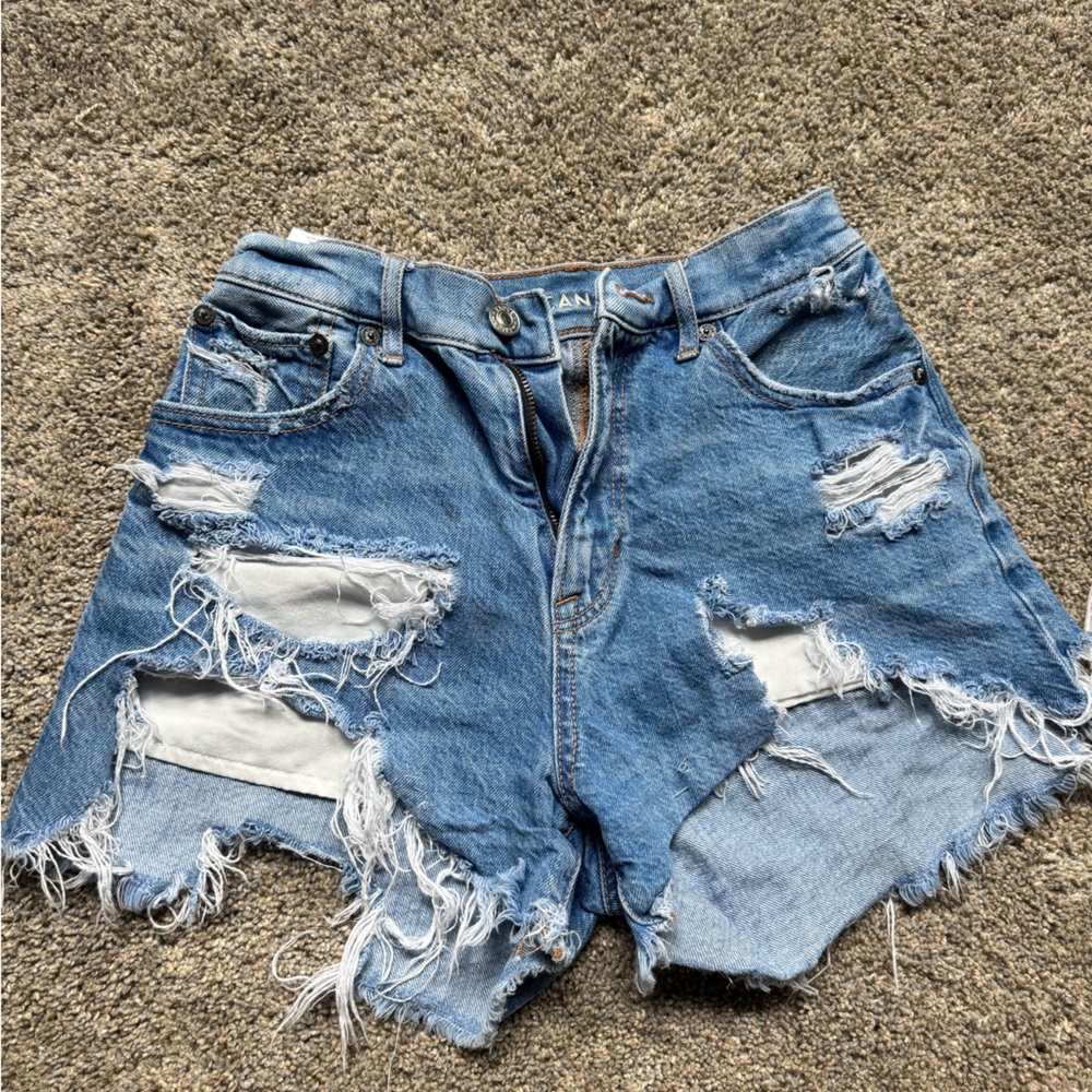American Eagle Outfitters Blue Distressed Jean Shorts
